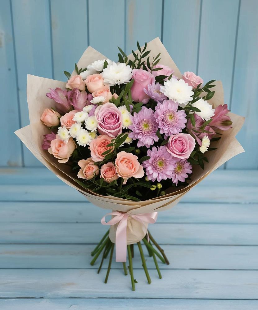 Букет цветов из: Хризантемы, Розы и Альстромерии в Добруни