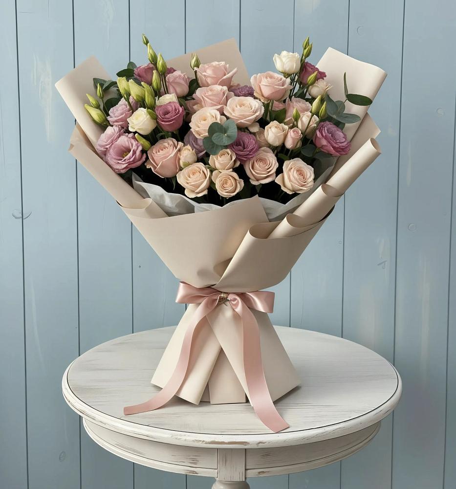 Букет цветов из: Розы и Лизиантусы в Добруни