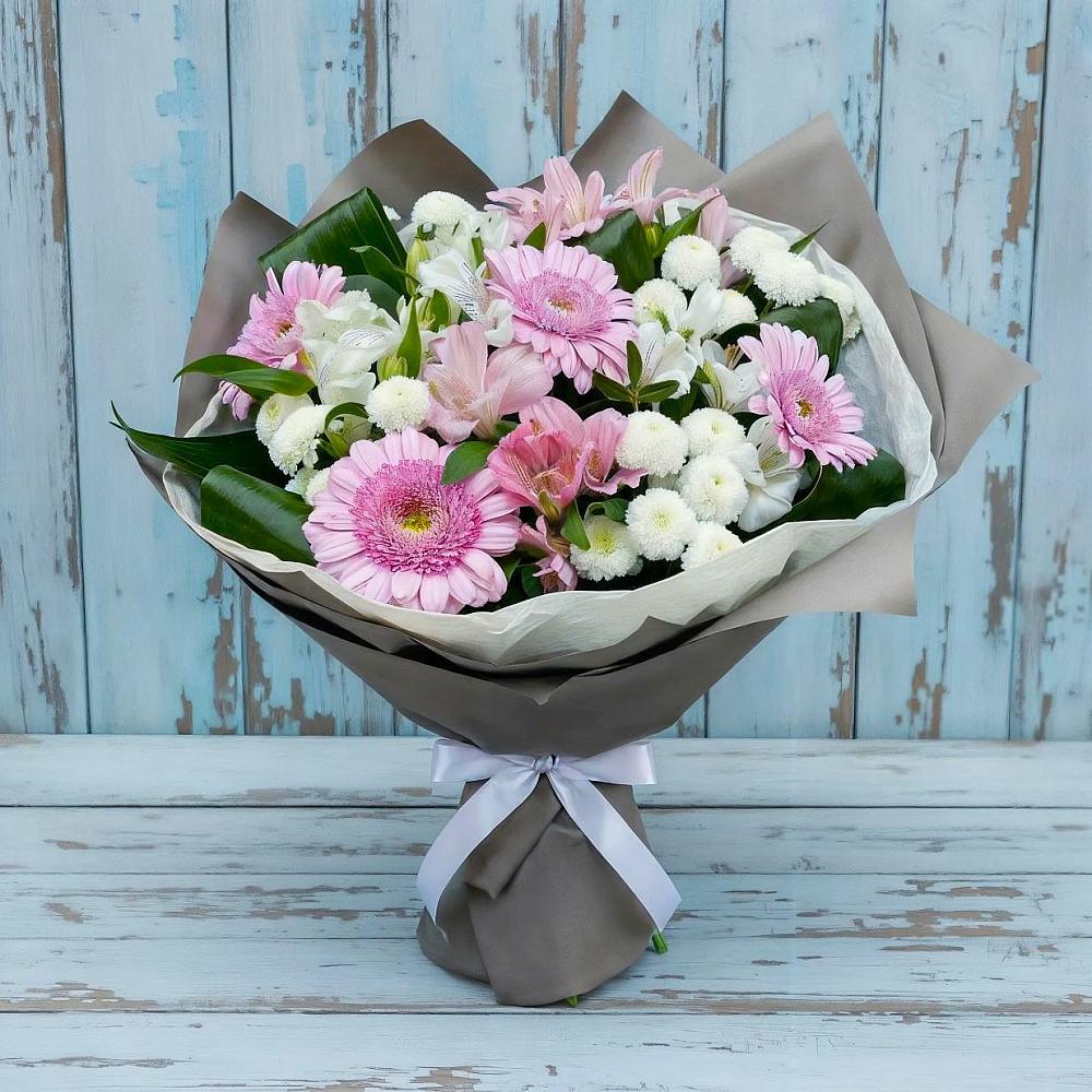 Букет цветов из: Герберы, Альстромерии и Хризантемы в Добруни