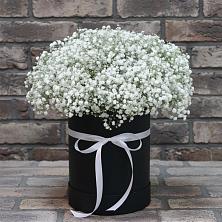 Цветочная композиция из Гипсофила в шляпной коробке в Добруни