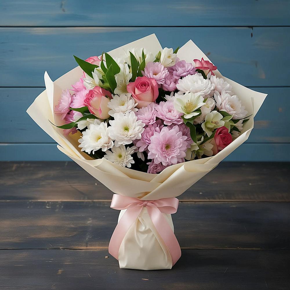 Букет цветов из: Хризантемы, Альстромерии и Розы в Добруни